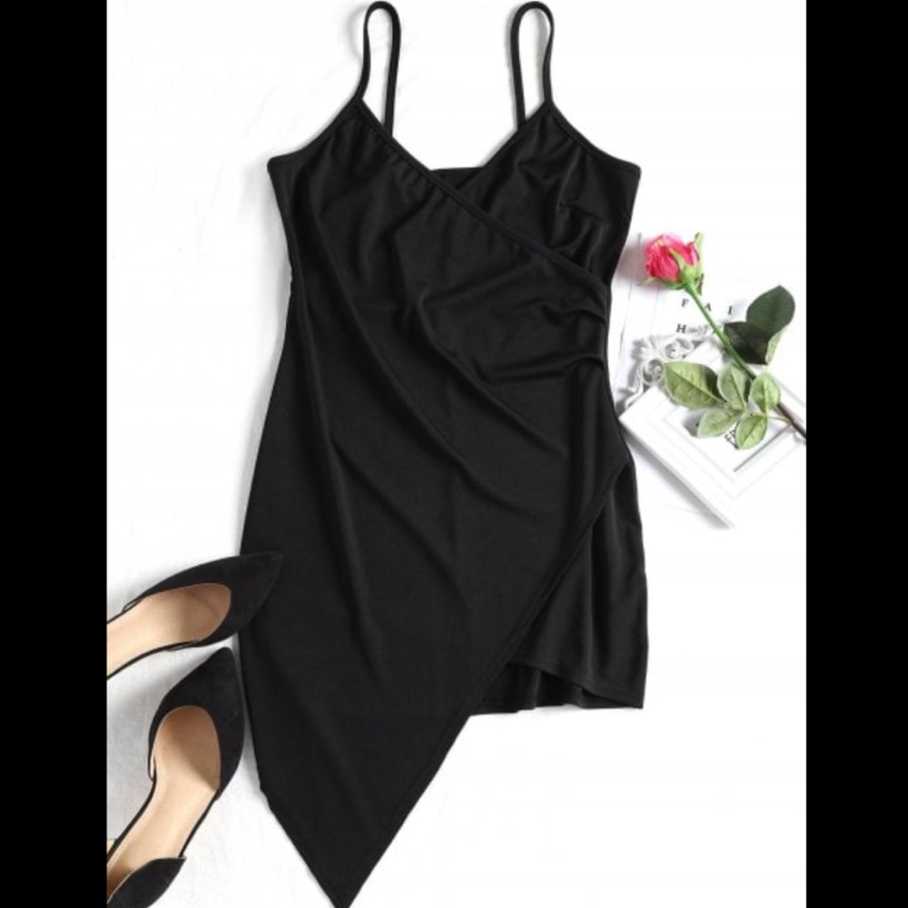 Cute asymmetrical body con mini black XL NWT dress